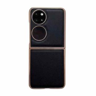 For Huawei P50 Pocket Genuine Leather Xiaoya Series Nano Plating Phone Case(Black)