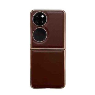 For Huawei P50 Pocket Genuine Leather Xiaoya Series Nano Plating Phone Case(Coffee)