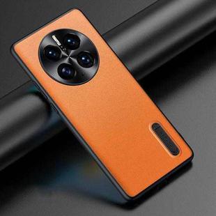 For Huawei Mate 50 Pro Folding Holder Plain Leather Phone Case(Orange)