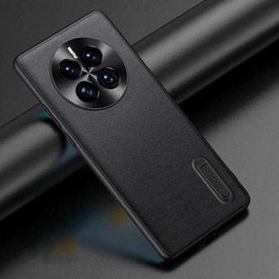 For Huawei Mate 50 Folding Holder Plain Leather Phone Case(Black)