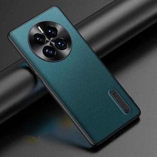 For Huawei Mate 50 Folding Holder Plain Leather Phone Case(Lake Green)