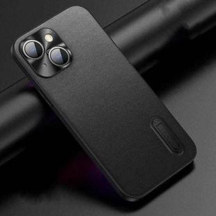 For iPhone 14 Plus Folding Holder Plain Leather Phone Case(Black)