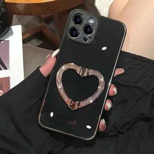 For iPhone 14 Pro Max Diamond Heart Holder Phone Case(Black)