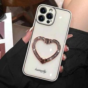 For iPhone 14 Pro Diamond Heart Holder Phone Case(White)