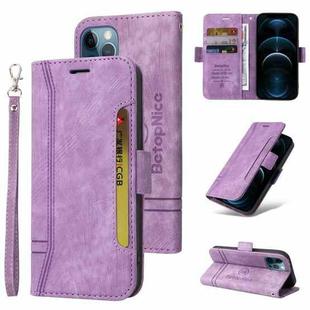 For iPhone 12 Pro Max BETOPNICE Dual-side Buckle Leather Phone Case(Purple)