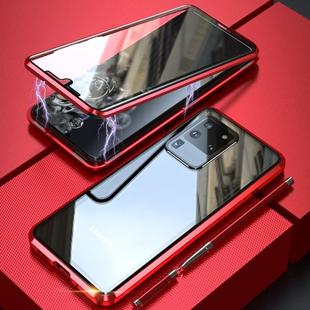 For Galaxy S20 Ultra Shockproof Double-sided Tempered Glass Magnetic Attraction Case with Black Camera Lens Protector Cover(Red)