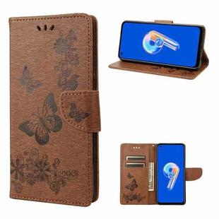 For Asus Zenfone 9 Butterfly Embossed Horizontal Flip Leather Phone Case(Brown)