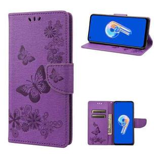 For Asus Zenfone 9 Butterfly Embossed Horizontal Flip Leather Phone Case(Purple)