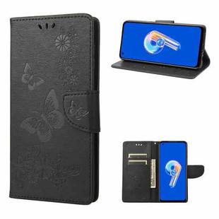 For Asus Zenfone 9 Butterfly Embossed Horizontal Flip Leather Phone Case(Black)