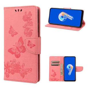 For Asus Zenfone 9 Butterfly Embossed Horizontal Flip Leather Phone Case(Pink)