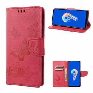 For Asus Zenfone 9 Butterfly Embossed Horizontal Flip Leather Phone Case(Red)