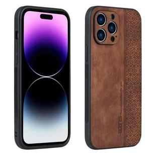 For iPhone 14 Pro Max AZNS 3D Embossed Skin Feel Phone Case(Brown)