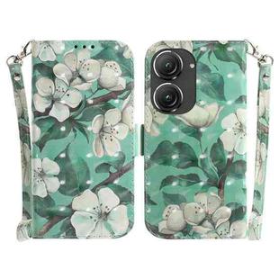 For Asus Zenfone 9 3D Colored Horizontal Flip Leather Phone Case(Watercolor Flower)