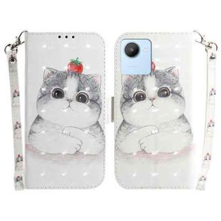 For Realme C30 3D Colored Horizontal Flip Leather Phone Case(Cute Cat)