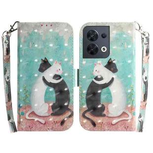 For OPPO Reno8 3D Colored Horizontal Flip Leather Phone Case(Black White Cat)