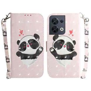 For OPPO Reno8 3D Colored Horizontal Flip Leather Phone Case(Heart Panda)