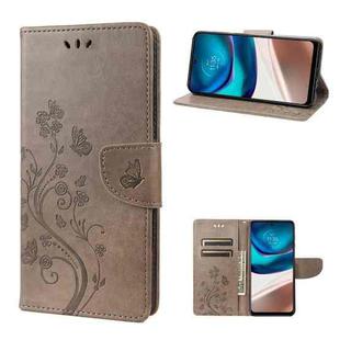 For Motorola Moto G42 Butterfly Flower Pattern Flip Leather Phone Case(Grey)