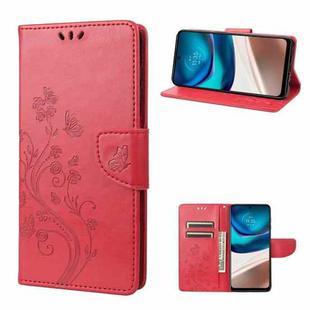 For Motorola Moto G42 Butterfly Flower Pattern Flip Leather Phone Case(Red)