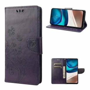 For Motorola Moto G42 Butterfly Flower Pattern Flip Leather Phone Case(Dark Purple)