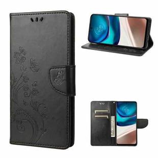 For Motorola Moto G42 Butterfly Flower Pattern Flip Leather Phone Case(Black)