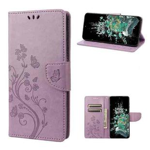 For OnePlus 10T Butterfly Flower Pattern Flip Leather Phone Case(Light Purple)