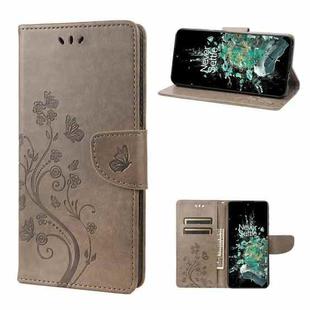 For OnePlus 10T Butterfly Flower Pattern Flip Leather Phone Case(Grey)