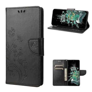 For OnePlus 10T Butterfly Flower Pattern Flip Leather Phone Case(Black)