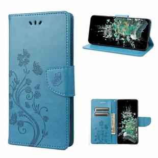 For OnePlus 10T Butterfly Flower Pattern Flip Leather Phone Case(Blue)