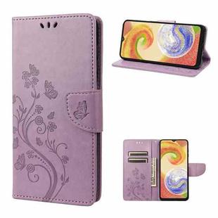 For Samsung Galaxy A04 Butterfly Flower Pattern Flip Leather Phone Case(Light Purple)