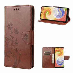 For Samsung Galaxy A04 Butterfly Flower Pattern Flip Leather Phone Case(Brown)