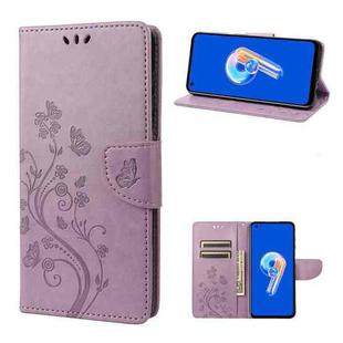For Asus Zenfone 9 Butterfly Flower Pattern Flip Leather Phone Case(Light Purple)