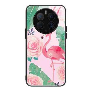 For Huawei Mate 50 Pro Colorful Painted Glass Phone Case(Flamingo)