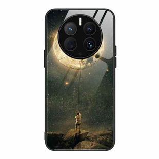 For Huawei Mate 50 Pro Colorful Painted Glass Phone Case(Moon)