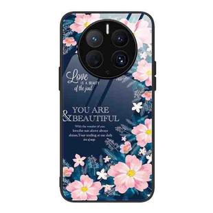 For Huawei Mate 50 Pro Colorful Painted Glass Phone Case(Flower)