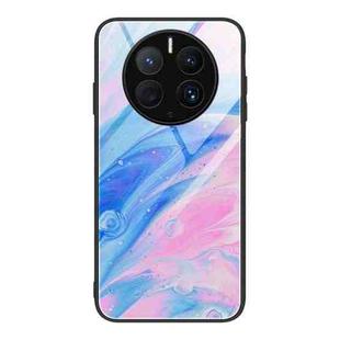 For Huawei Mate 50 Pro Marble Pattern Glass Protective Phone Case(Pink)