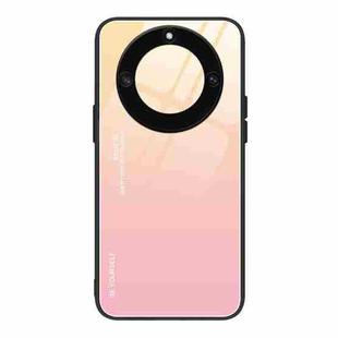 For Honor X40 Gradient Color Glass Phone Case(Yellow Pink)