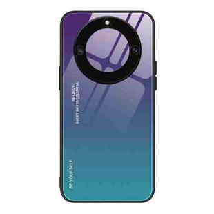 For Honor X40 Gradient Color Glass Phone Case(Aurora Blue)