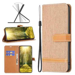 For vivo Y35 / Y22 Color Block Denim Texture Leather Phone Case(Brown)