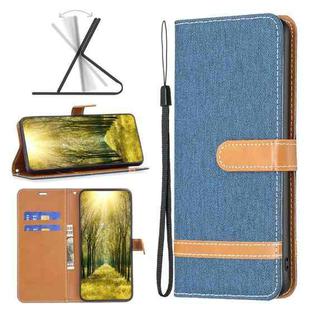 For vivo Y35 / Y22 Color Block Denim Texture Leather Phone Case(Dark Blue)