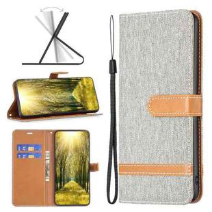For vivo Y35 / Y22 Color Block Denim Texture Leather Phone Case(Grey)