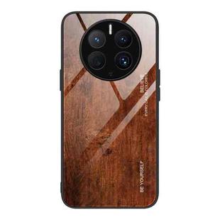 For Huawei Mate 50 Pro Wood Grain Glass Phone Case(Dark Brown)