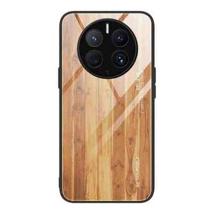 For Huawei Mate 50 Pro Wood Grain Glass Phone Case(Yellow)