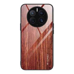 For Huawei Mate 50 Pro Wood Grain Glass Phone Case(Coffee)