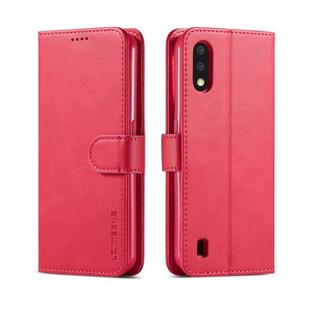 For Galaxy A01 LC.IMEEKE Calf Texture Horizontal Flip Leather Case, with Holder & Card Slots & Wallet & Photo Frame(Red)
