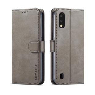 For Galaxy A01 LC.IMEEKE Calf Texture Horizontal Flip Leather Case, with Holder & Card Slots & Wallet & Photo Frame(Grey)