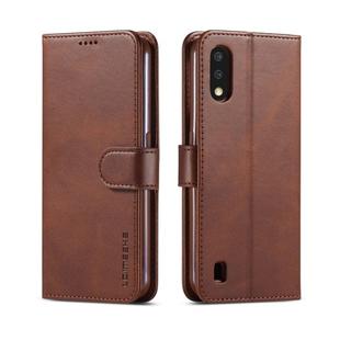 For Galaxy A01 LC.IMEEKE Calf Texture Horizontal Flip Leather Case, with Holder & Card Slots & Wallet & Photo Frame(Coffee)