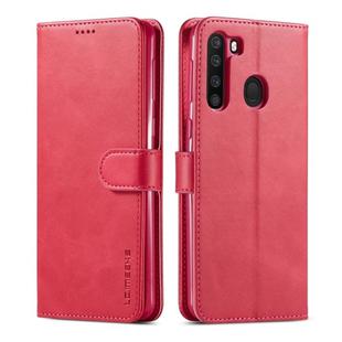 For Galaxy A21 LC.IMEEKE Calf Texture Horizontal Flip Leather Case, with Holder & Card Slots & Wallet & Photo Frame(Red)