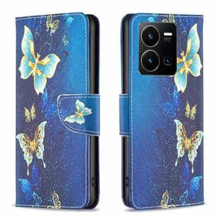 For vivo Y35 / Y22 Colored Drawing Pattern Flip Leather Phone Case(Gold Butterfly)