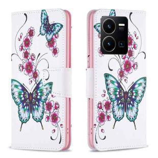 For vivo Y35 / Y22 Colored Drawing Pattern Flip Leather Phone Case(Flowers Butterfly)