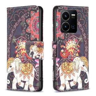 For vivo Y35 / Y22 Colored Drawing Pattern Flip Leather Phone Case(Flowers Elephant)